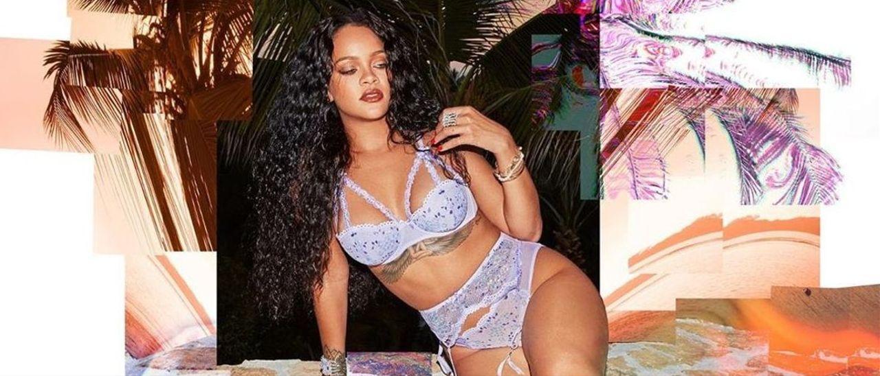 Rihanna, con uno de los modelos de lencería de su firma.