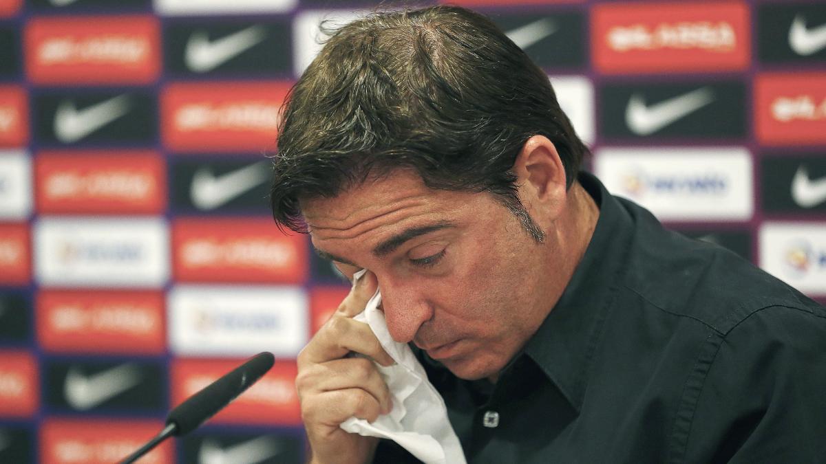 Xavi Pascual, emocionado en su adiós en 2016