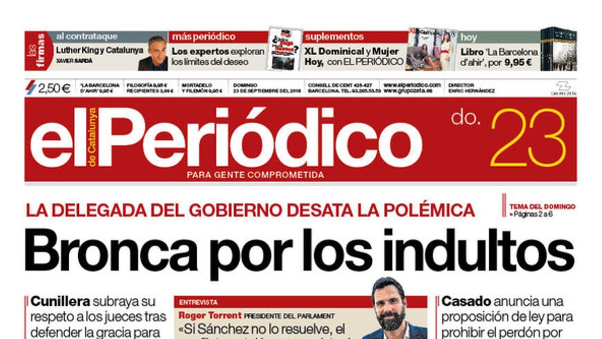 La portada de EL PERIÓDICO del 23 de septiembre del 2018