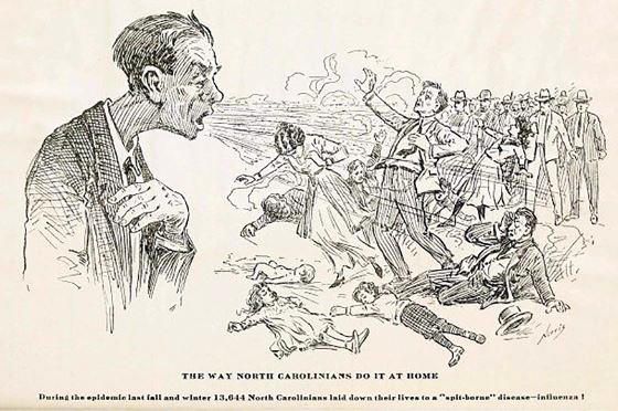 Caricatura norteamericana de la epidemia de gripe de 1918, mal llamada ‘gripe española’ porque tuvo un probable origen en EE.UU.