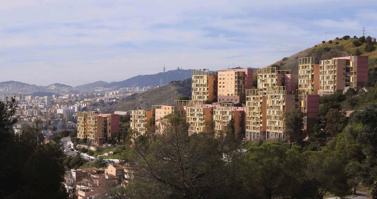 Aplicación render del prototipo en Les Oliveres (Santa Coloma de Gramenet) de regeneración abierta de polígonos de viviendas en Barcelona