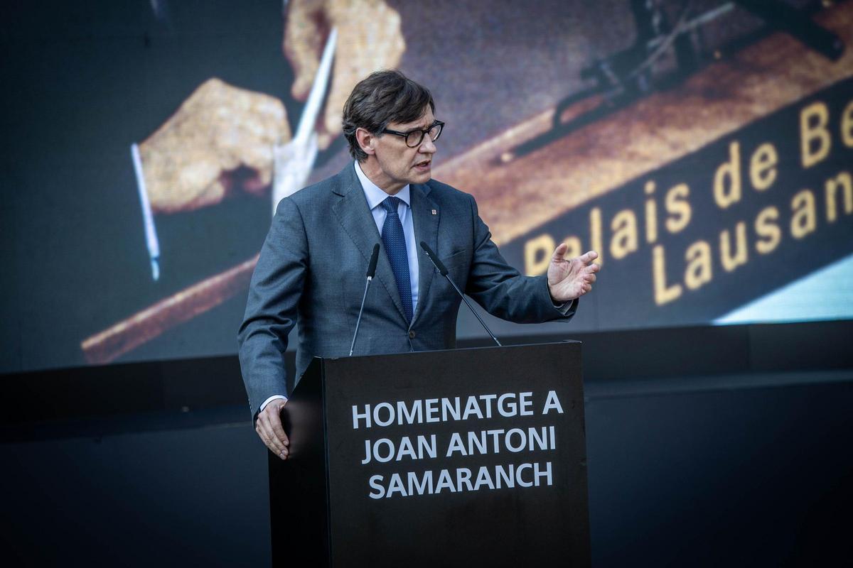 El president de la Generalitat, Salvador Illa, en el acto de homenaje a Joan Antoni Samaranch.