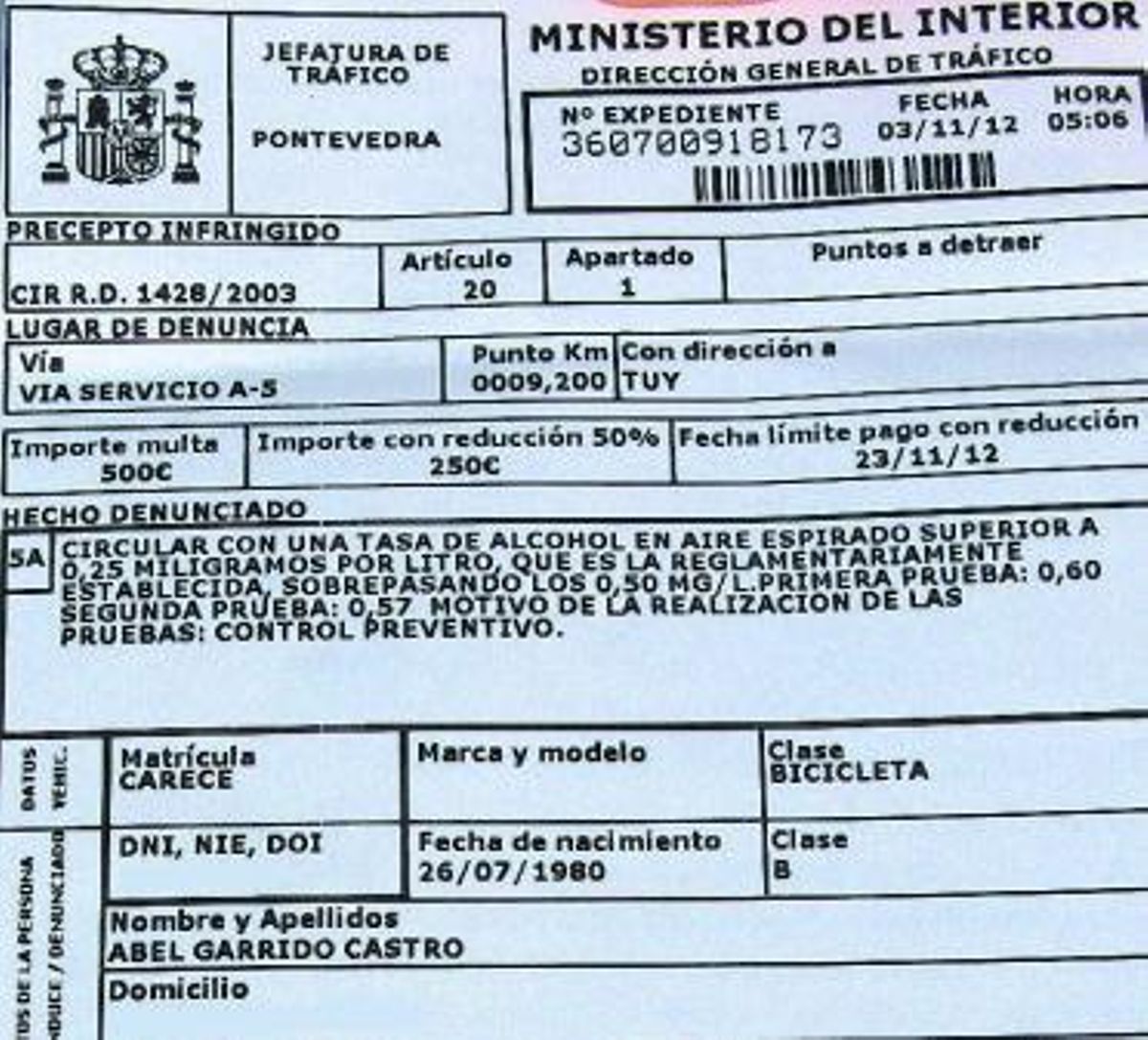 Multa de 500 euros por ir en bici y dar positivo en un control