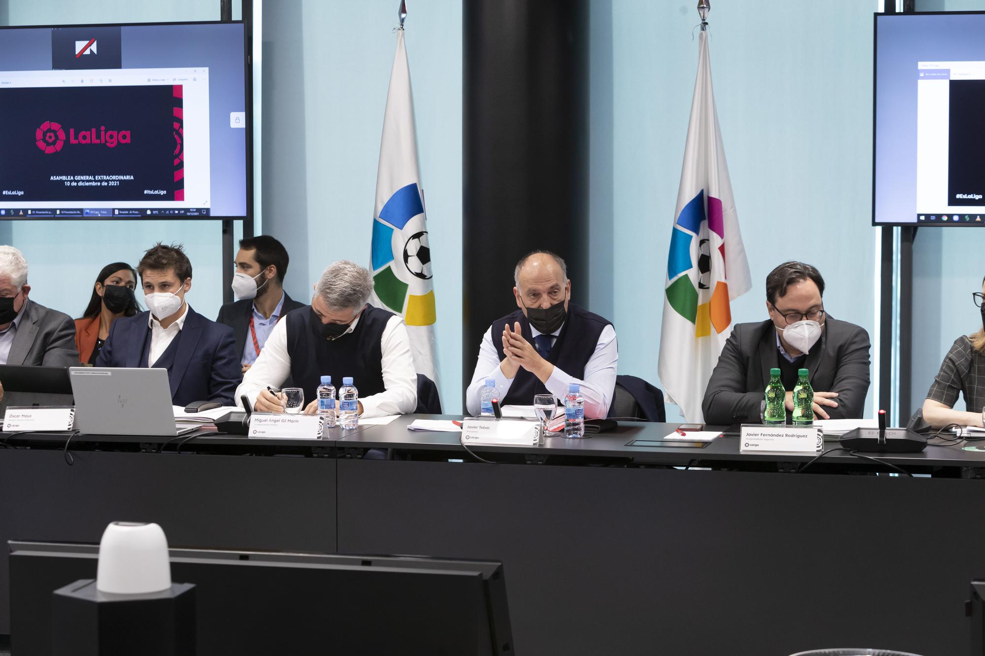 Javier Tebas, durante la Asamblea que celebró LaLiga el pasado viernes.