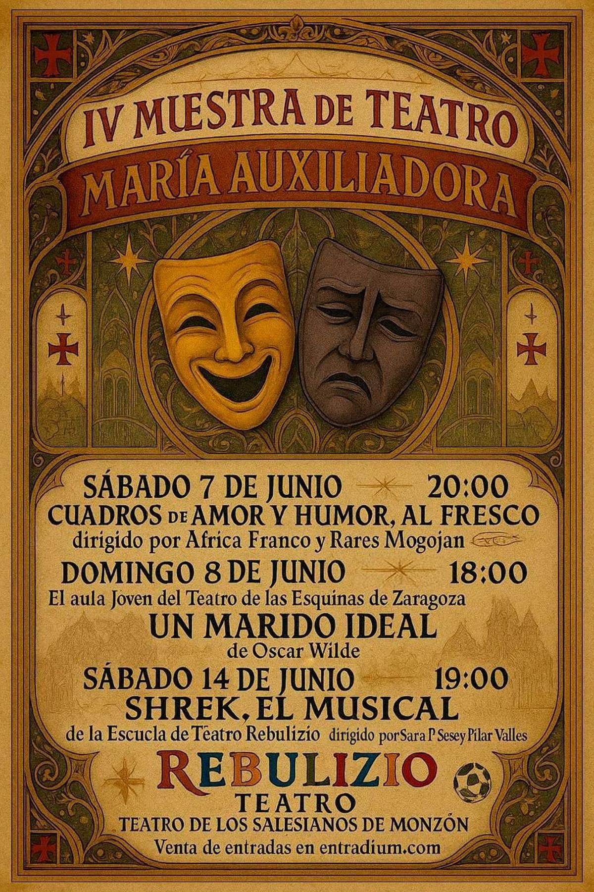 Cartel informativo de la IV Muestra de Teatro María Auxiliadora en Monzón