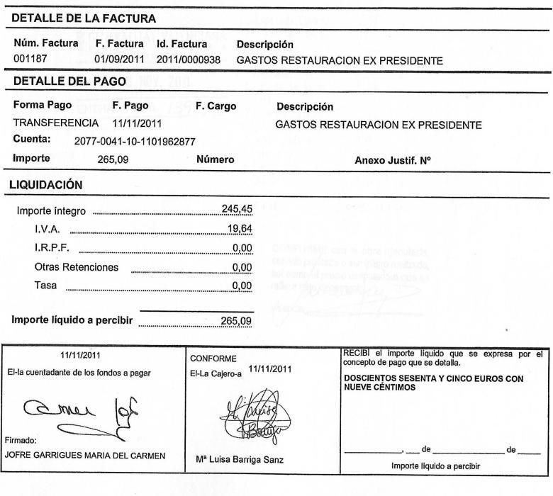 Jabugo, rebujitos y otros gastos cargados por el expresident de la Generalitat.