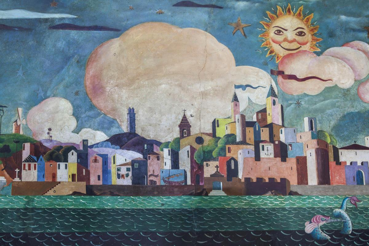 Mural de Lugrís, en el antiguo restaurante Fornos.