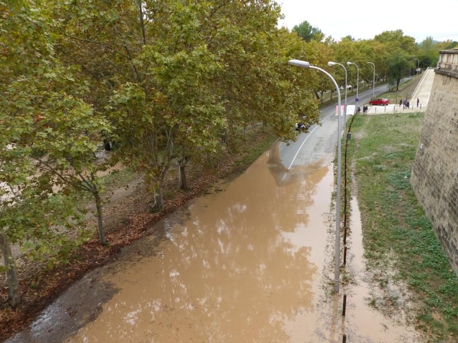 Un cotxe queda atrapat per l'aigua al passeig del Riu