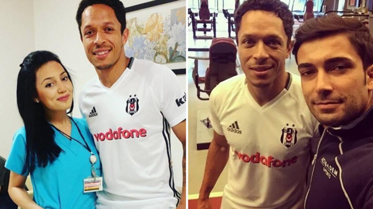 Dos imágenes subidas a Twitter por seguidores y empelados del Besiktas posando junto a Adriano Correia