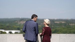 Madrid. 03.07.2023. Reunión del Colegio de Comisarios de la UE. Pedro Sánchez y la presidenta de la Comisión Europea, Ursula von der Leyen.