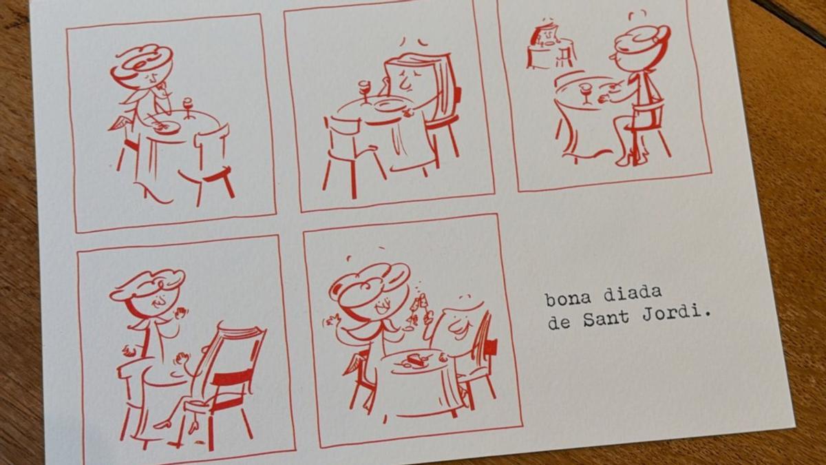 La viñeta de Sandra Navarro sobre el amor de un libro y una rosa que regalarán Fismuler y Molino de Pez.