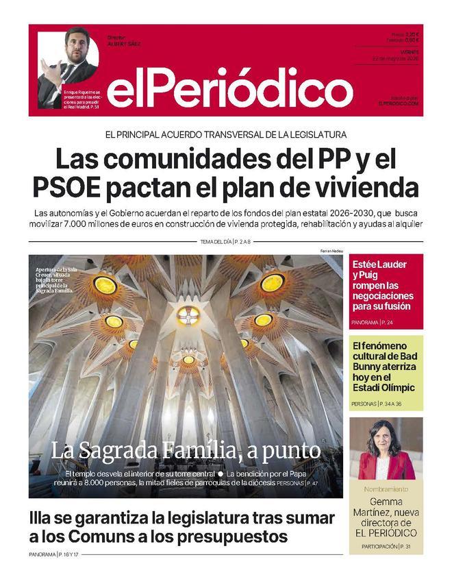 La portada de EL PERIÓDICO del 22 de mayo de 2026