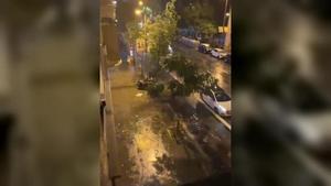 La calle de Aragó, en Barcelona, inundada durante las intensas lluvias
