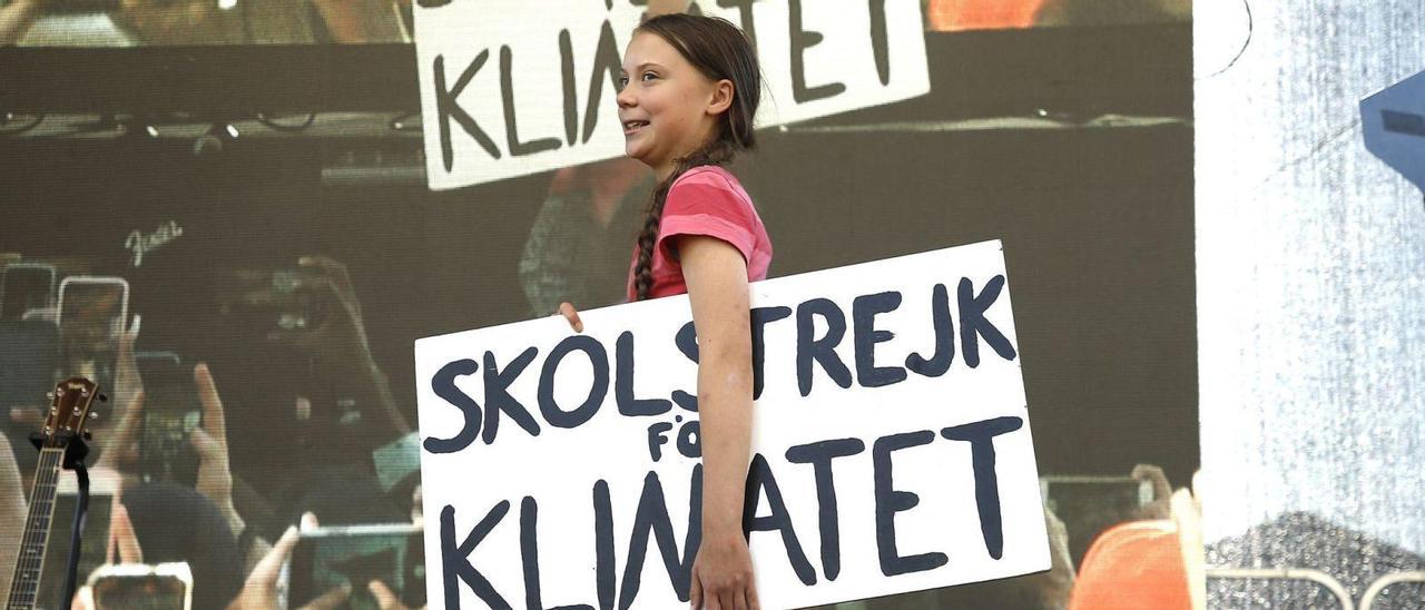 La activista ambiental sueca Greta Thunberg, en un acto de protesta contra el cambio climático.