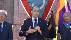 El conseller de Presidència, Albert Dalmau, durante un acto en el memorial a los catalanes que perdieron la vida en el campo de concentración nazi de Mauthausen