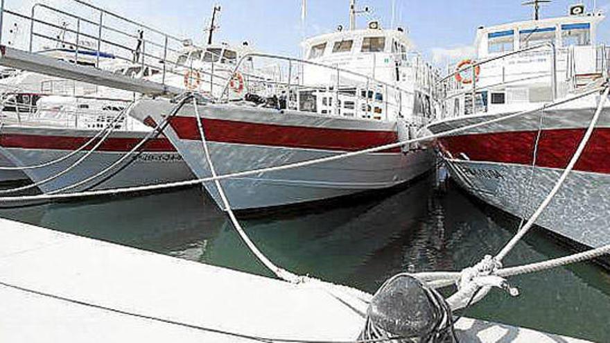 Las barcas que usa Cruceros Santa Eulària para realizar sus excursiones marítimas, ayer en el puerto de esta localidad.