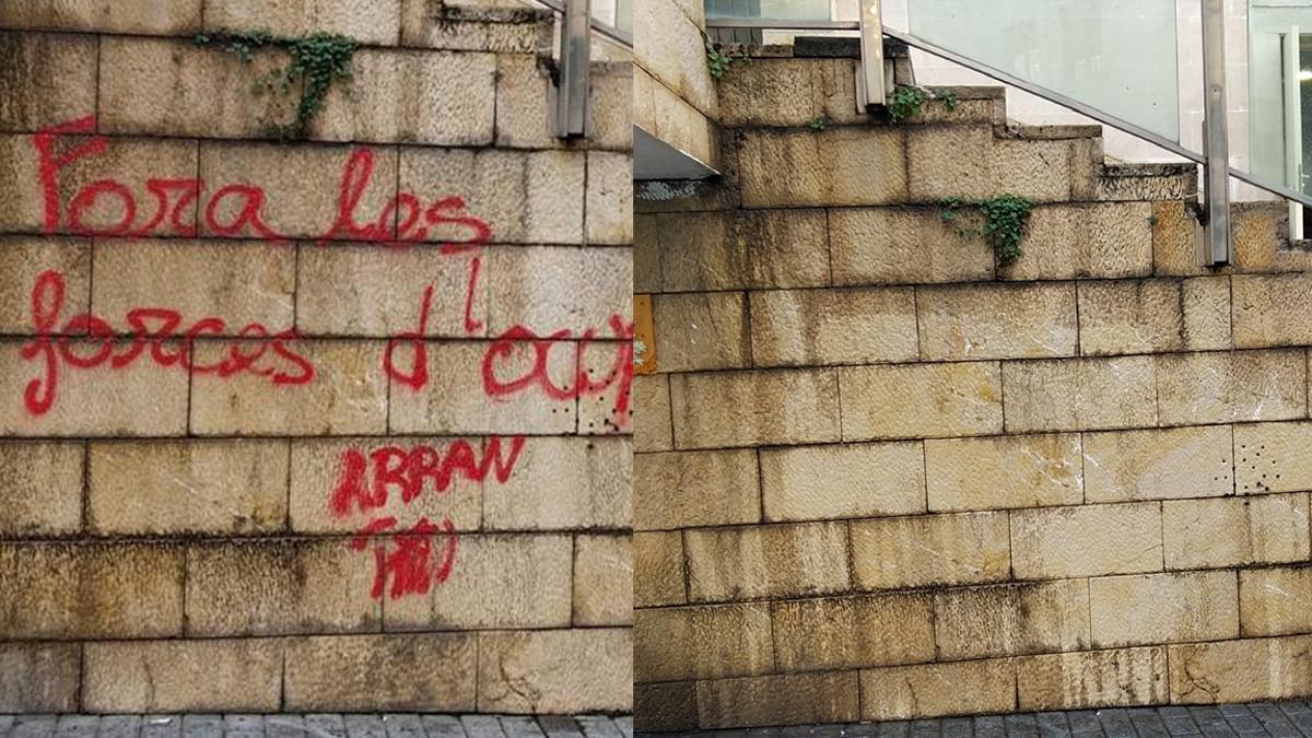 Emaya elimina pintadas independentistas de Arran aparecidas esta madrugada en el centro de Palma