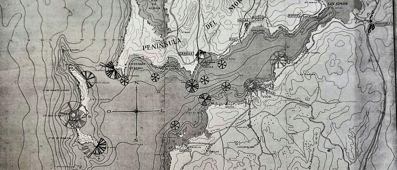 Mapa con las señales luminosas de la Ría de Vigo en 1930.   | // ARCHIVO MUNICIPAL DE VIGO