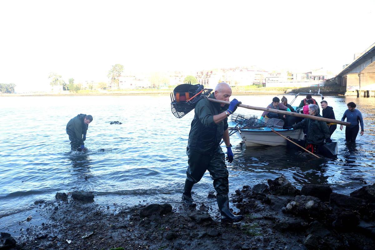 Los mariscadores a pie de la ría de O Burgo vuelven a faenar tras casi cuatro años de espera Los mariscadores a pie de la ría de O Burgo vuelven a faenar tras casi cuatro años de espera