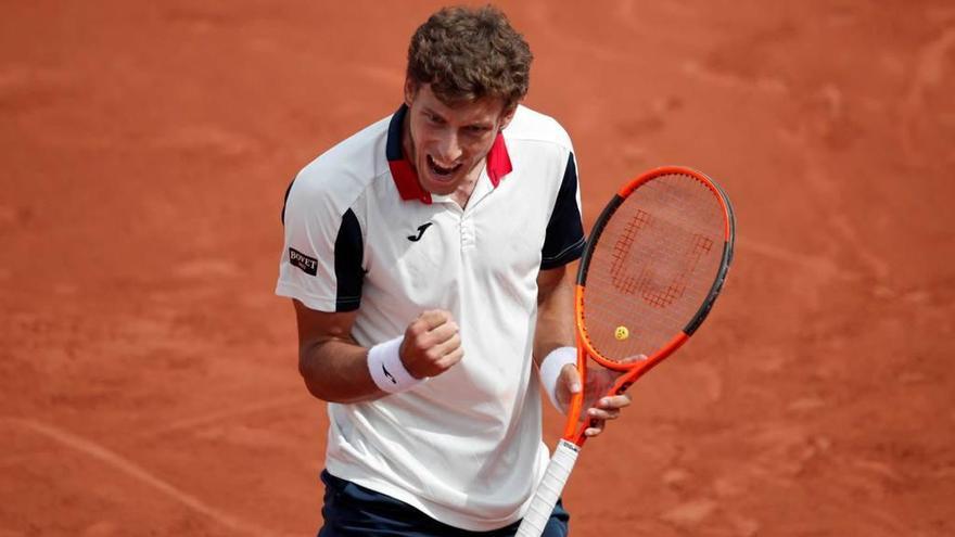 Pablo Carreño celebra su victoria ante Raonic en el último Roland Garros.