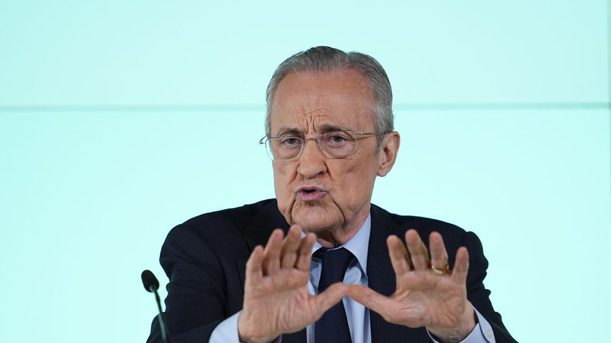 Florentino Perez attends during the Real Madrid Board of Directors meeting held at Ciudad Real Madrid on May 12, 2026 in Madrid, Spain. AFP7 12/05/2026 ONLY FOR USE IN SPAIN. Dennis Agyeman / AFP7 / Europa Press;2026;SOCCER;SPORT;ZSOCCER;ZSPORT;Florentino Perez of Real Madrid press conference