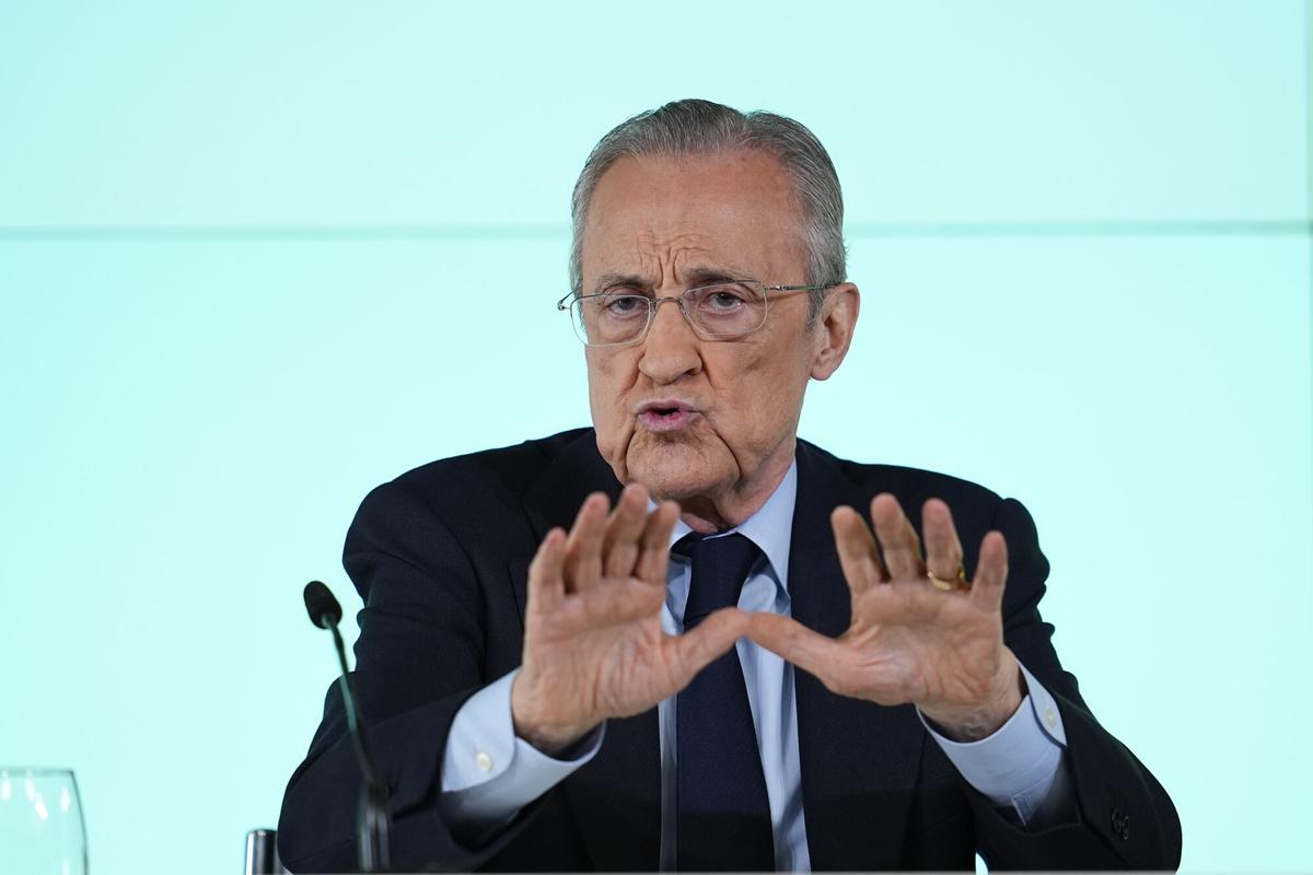 Florentino Perez attends during the Real Madrid Board of Directors meeting held at Ciudad Real Madrid on May 12, 2026 in Madrid, Spain. AFP7 12/05/2026 ONLY FOR USE IN SPAIN. Dennis Agyeman / AFP7 / Europa Press;2026;SOCCER;SPORT;ZSOCCER;ZSPORT;Florentino Perez of Real Madrid press conference