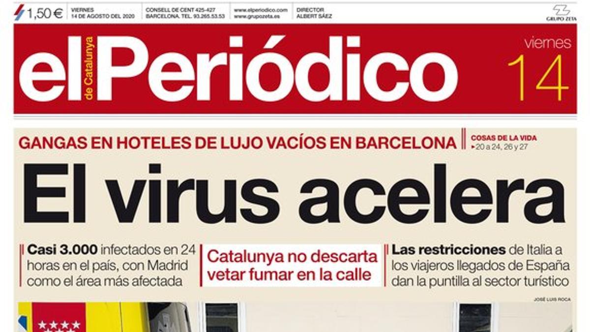 La portada de EL PERIÓDICO del 14 de agosto del 2020