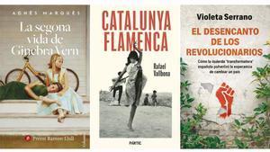 Portadas de La segona vida de Ginebra Vern, Catalunya flamenca y El desencanto de los revolucionarios.