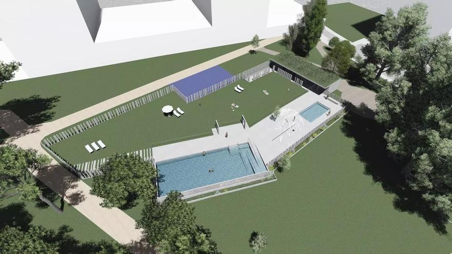 Una piscina para adultos en forma de playa y otra de chapoteo para niños: 8 meses para que Barrocás tenga un área lúdica acuática para combatir el calor de Ourense