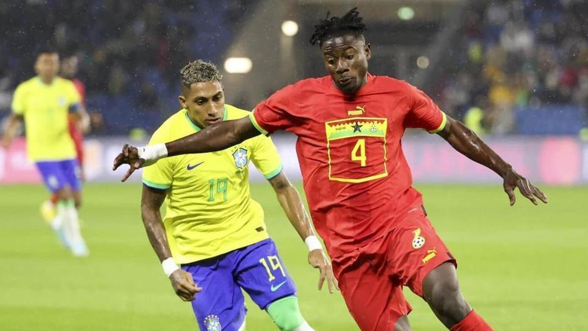 Mohammed Salisu, defensa de Ghana, en un partido amistoso ante Brasil.