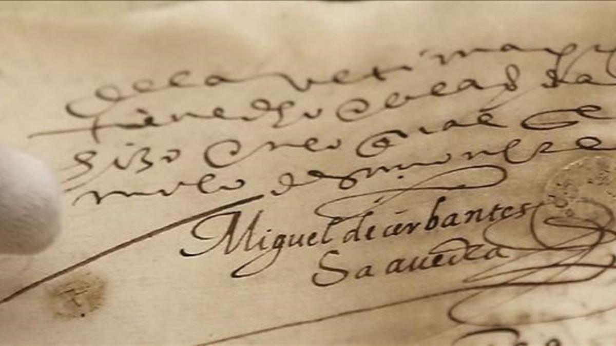 Firma de Miguel de Cervantes reencontrada en la biblioteca histórica de la Universidad de Sevilla.