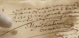 Firma de Miguel de Cervantes reencontrada en la biblioteca histórica de la Universidad de Sevilla.