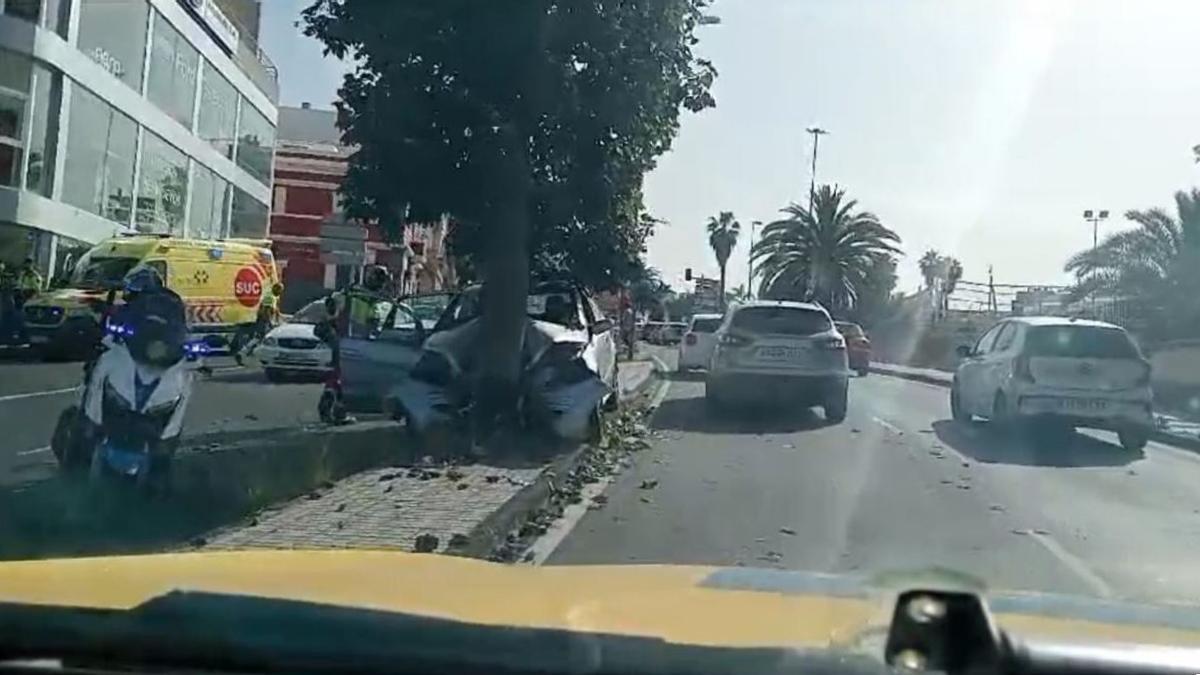 Un coche se estampa contra un árbol en Las Palmas de Gran Canaria.