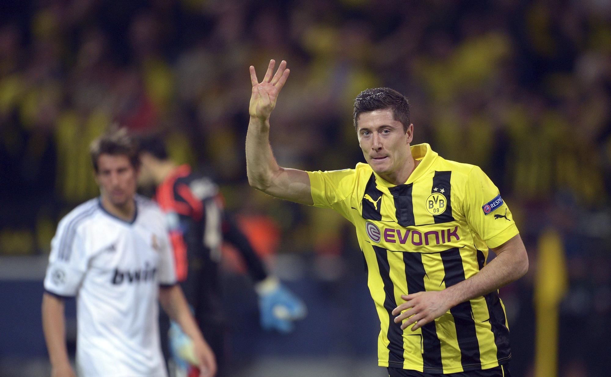 Robert Lewandowski, el 24 de abril de 2013, cuando le anotó cuatro goles al Real Madrid.