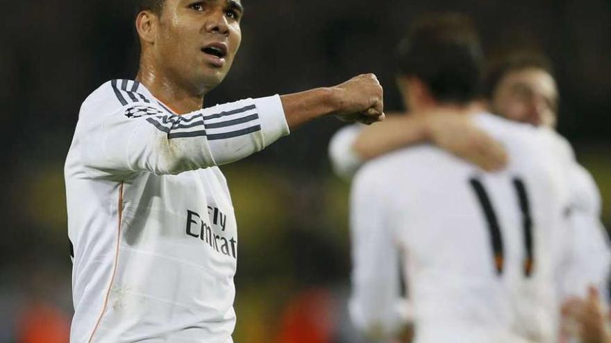 Casemiro celebra un gol durante un partido con el Madrid.