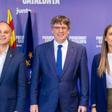 El candidato de Junts, Carles Puigdemont, junto a Jordi Turull y Míriam Nogueras.