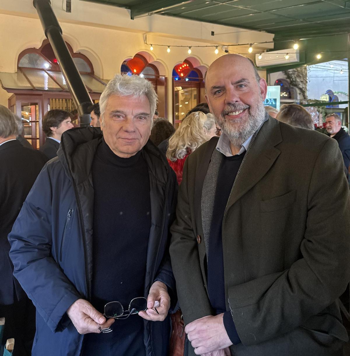 El actor Carles Sans junto al periodista, Jordi Basté en la comida de caza