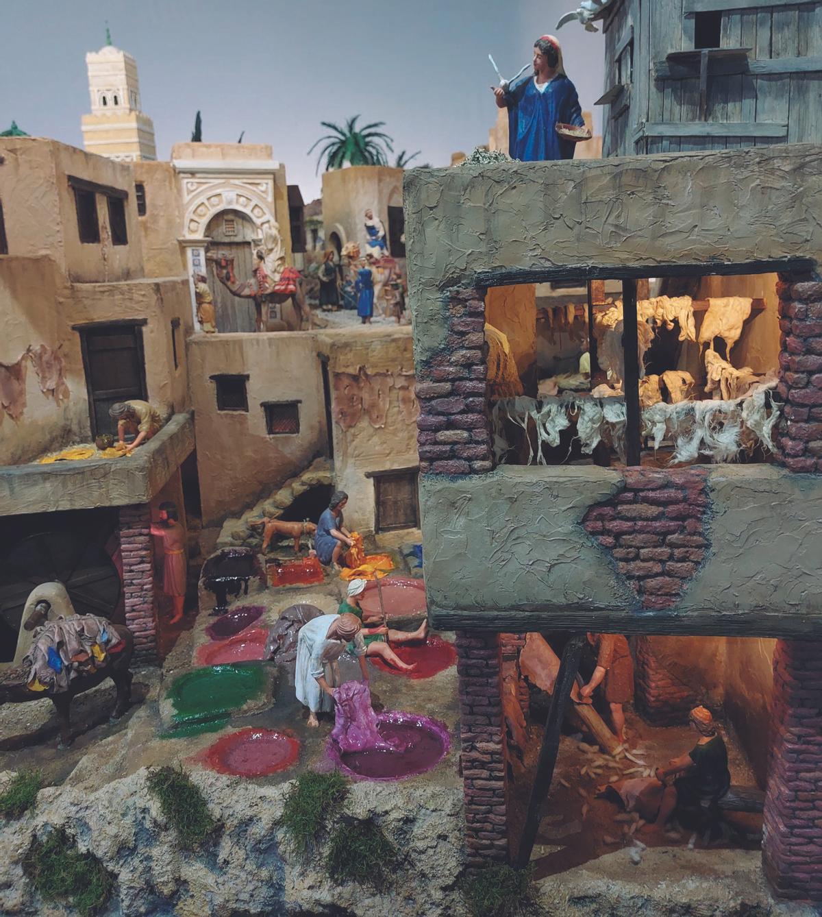 Postal de la curtiduría, inspirada en la ciudad de Fez, Marruecos, del belén de July González y Pedro Armas-