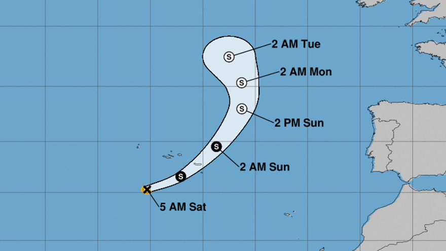Predicción de la trayectoria de la tormenta Pablo según el Centro de Huracanes de Miami.