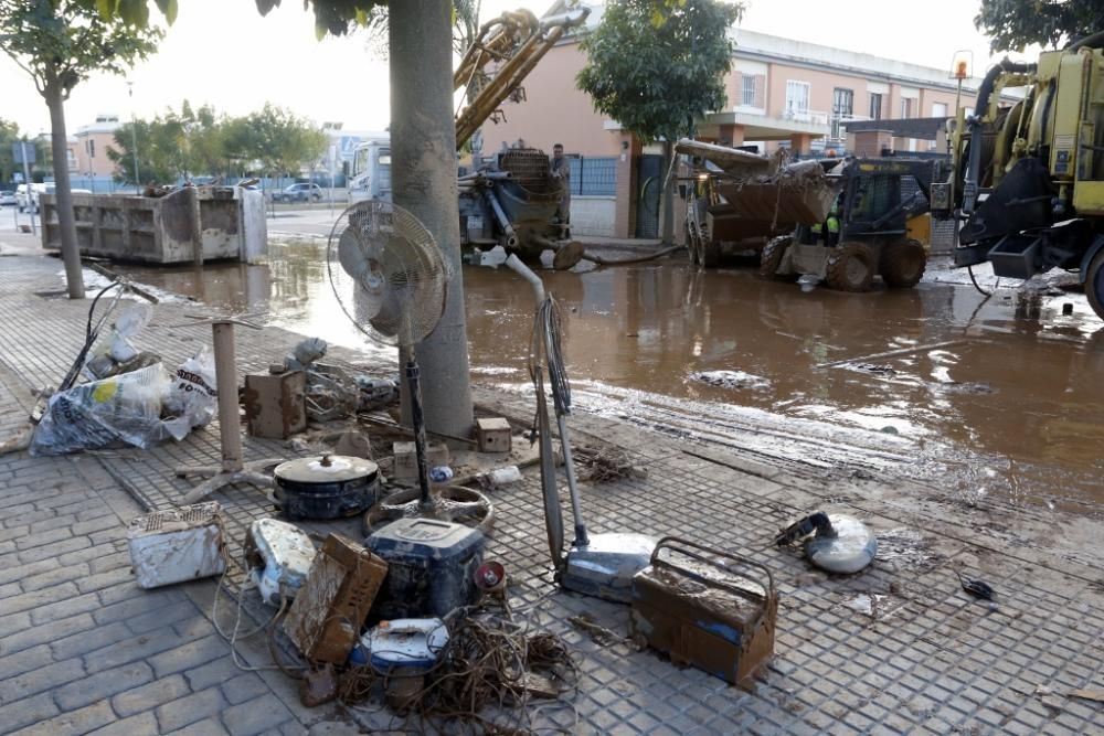 Limpieza en Campanillas tras el desbordamiento del río Campanillas.