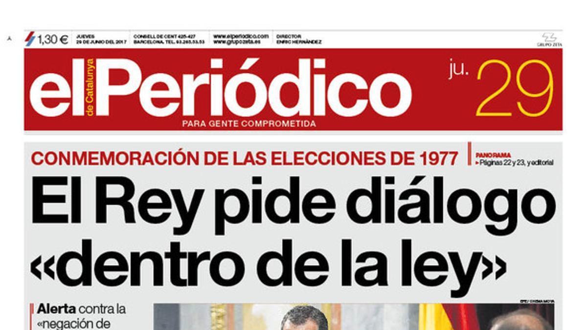 La portada de EL PERIÓDICO del 29 de junio del 2017.