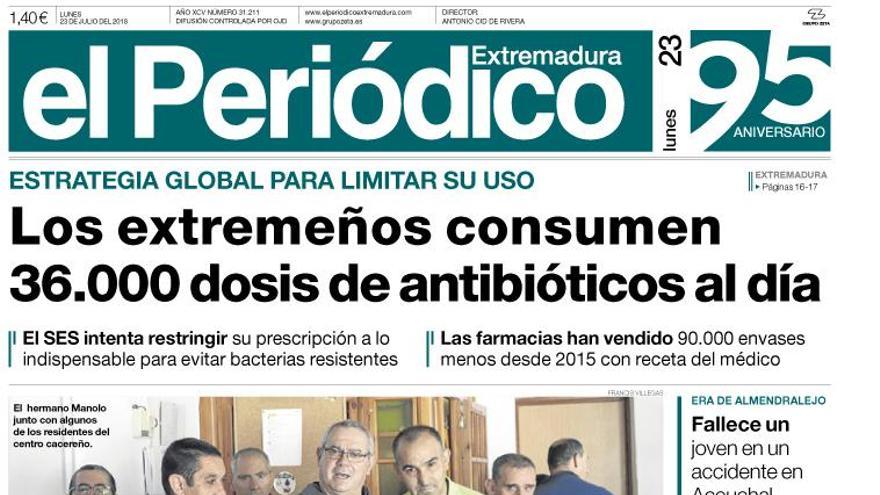 Esta es la portada de EL PERIÓDICO EXTREMADURA correspondiente al día 23 de julio del 2018