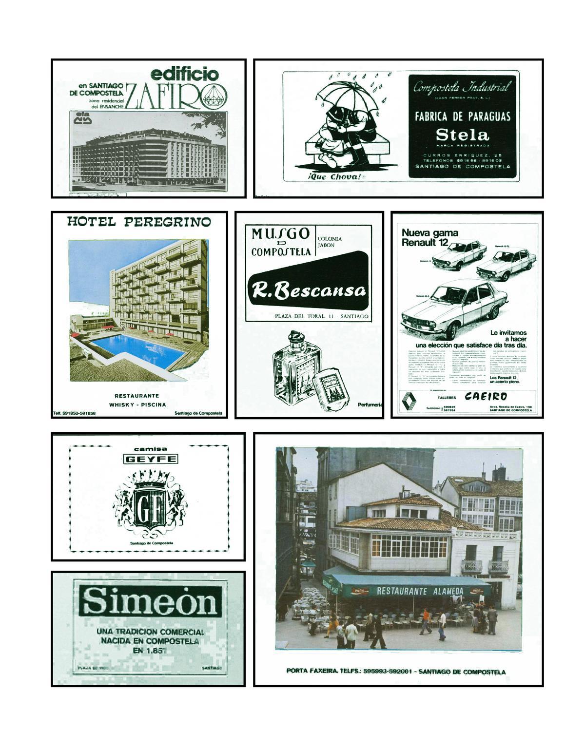 Montaxe de anuncios de negocios compostelanosen 1975 (anuncios sen o fondo verde orixinal)