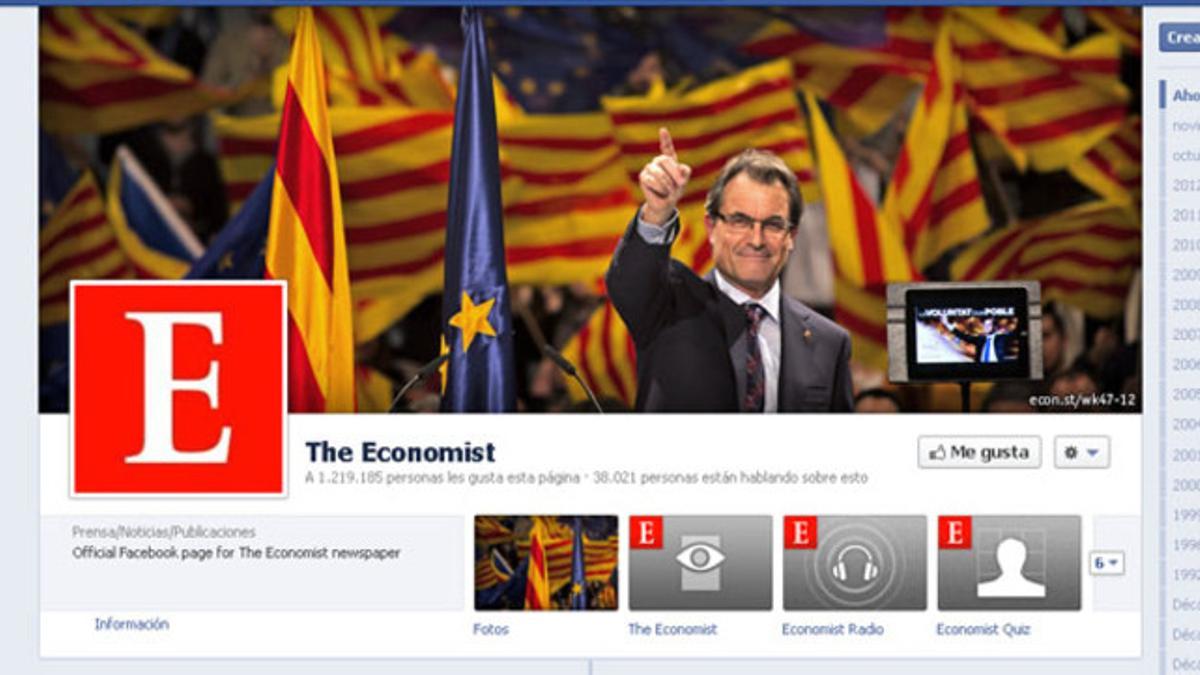 El 'president' Mas protagoniza la portada de Facebook de 'The Economist'