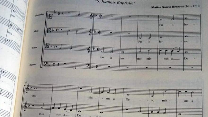 Partitura de una obra dedicada a la fiesta de San Juan Bautista.