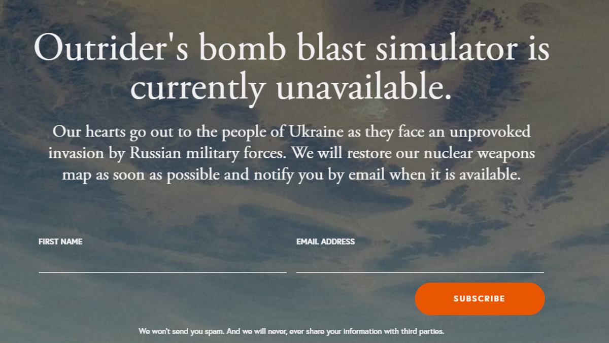 La web del simulador Outrider, cerrada en solidaridad con el pueblo ucraniano.