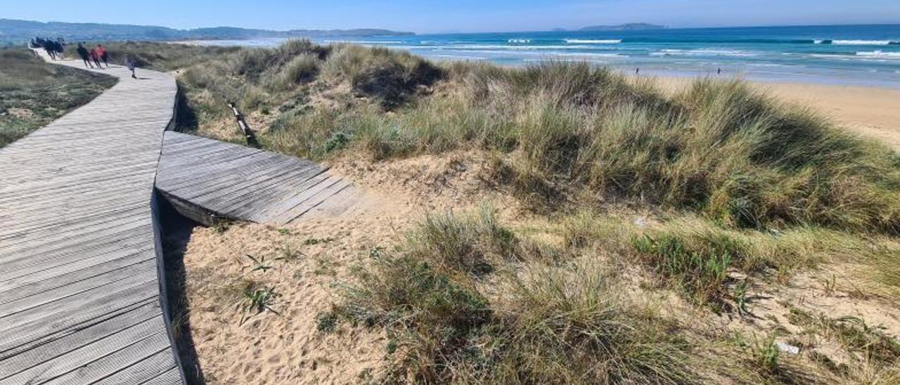 En esta foto se observa perfectamente cómo la arena “se comió” una de las sendas de madera que conducían desde el paseo principal del istmo hacia la playa.   | //  M. MÉNDEZ