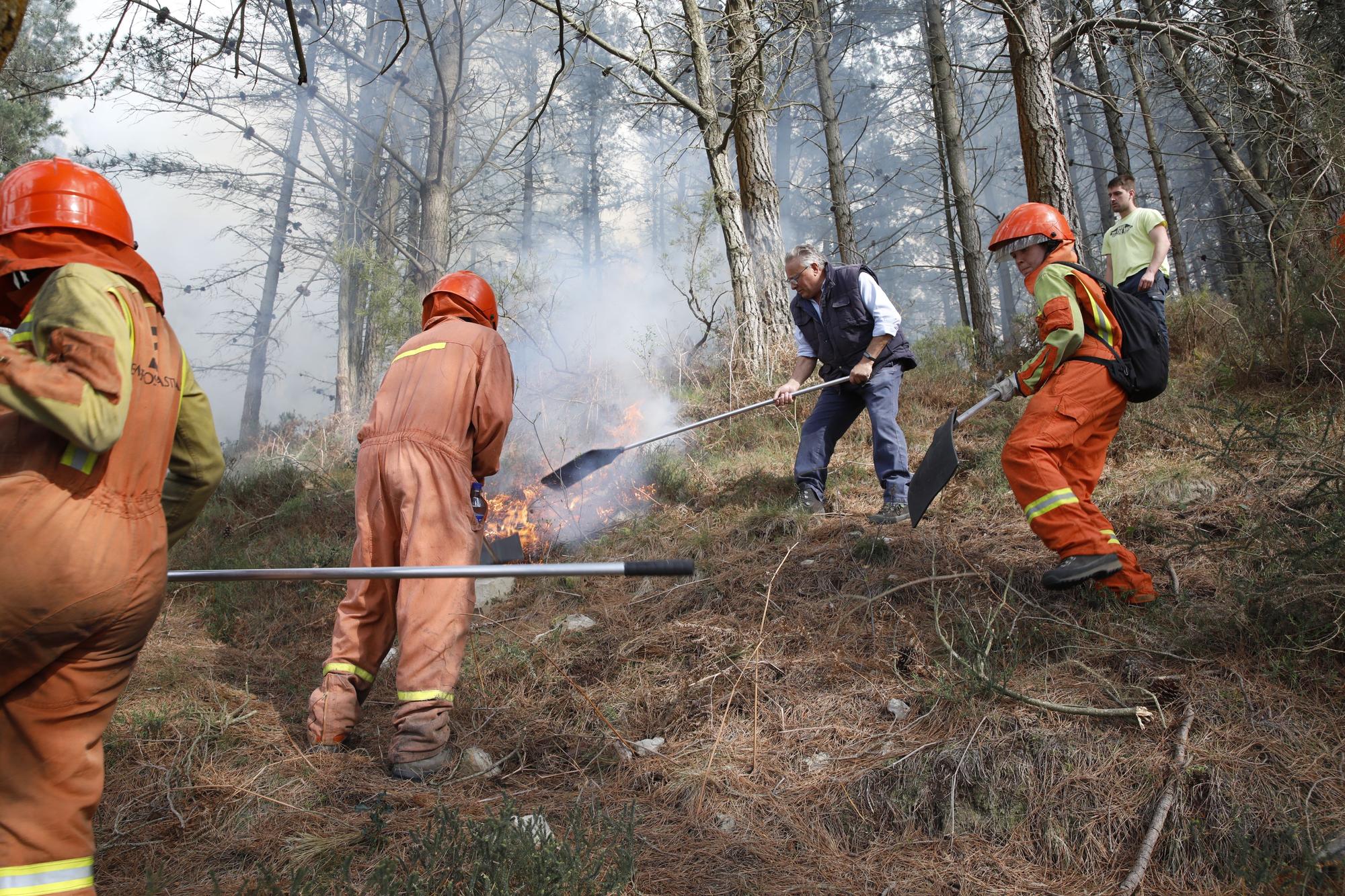 La lucha contra el fuego en el incendio entre Nava y Piloña