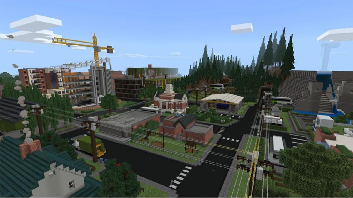 Ejemplo de diseño virtual de un espacio urbano mediante la herramienta Minecraft.