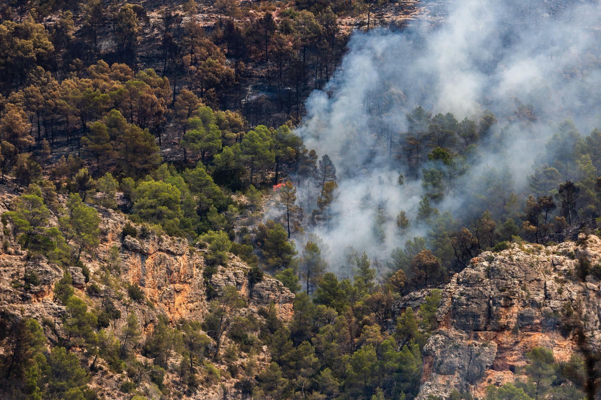 Los trabajos de extinción del incendio de Teresa de Cofrentes, en imágenes